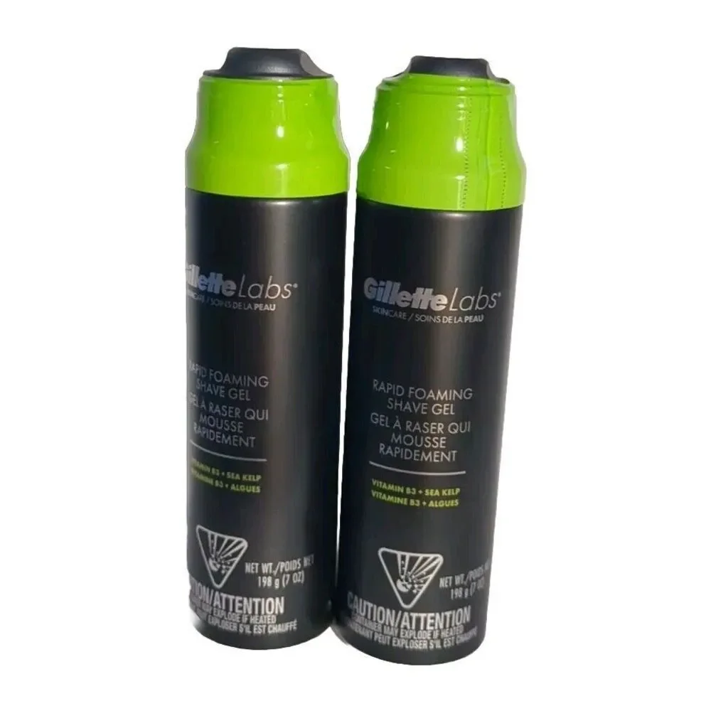 Lot Of 2 - Gillette Labs Rapid Foaming Shave Gel Alcohol-Free Dye-Free Vitamins